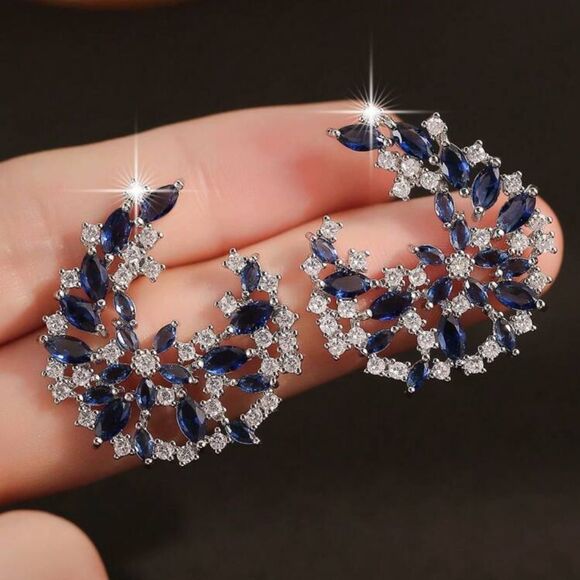 Elegant Sapphire Blue & Cubic Zirconia Statement Earrings - Picture 6 of 9